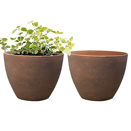 Flower Pots Garden Planters Outdoor Indoor - 11.3 inches Resin Plant Basket with Drainage Hole, Set of 2, Terracotta Color