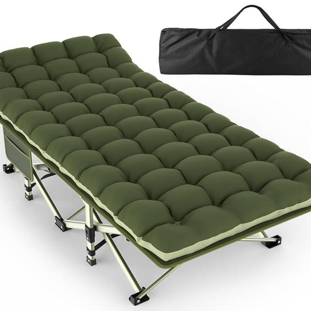 ZENPETIO Oversized XXL Folding Camping Cot, Heavy Duty Sleeping Cot for Adults with Mattress and Pillow, Portable Cot Bed with Carry Bag for Outdoor Camp Travel Home Guest Office, Green