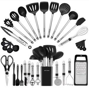 Kitchen Utensil Set-Silicone Cooking Utensils-33 Kitchen Gadgets & Spoons for Nonstick Cookware-Silicone and Stainless Steel Spatula Set-Best Kitchen Tools, Useful Pots and Pans Accessories