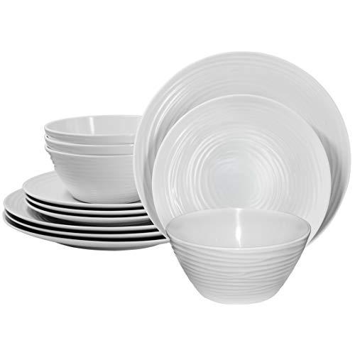 Parhoma White Melamine Home Dinnerware Set, 12-Piece Service for 4
