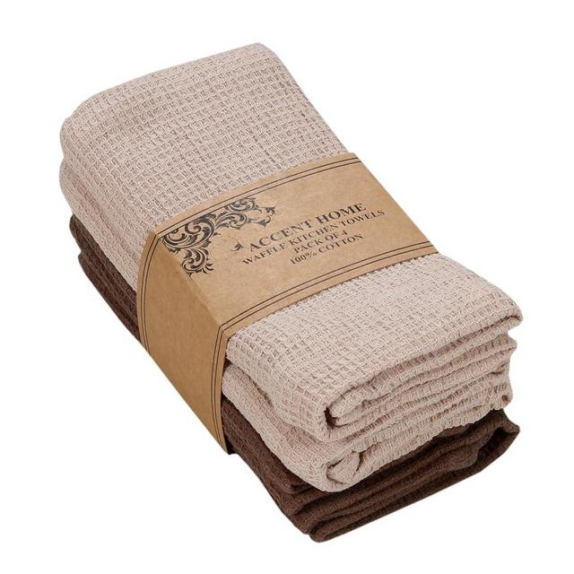 ACCENTHOME Kitchen Towels Set of 4 Super Absorbent Durable Towels Perfect for Kitchen Mess & Drying Dishes 20x28 inch in Brown Color