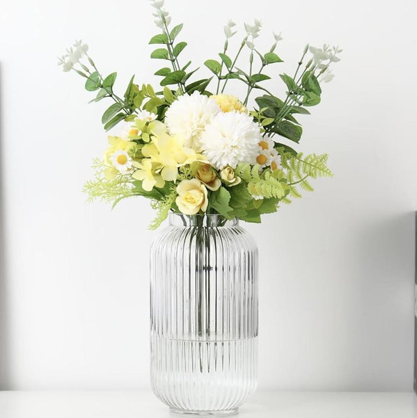 Ribbed Glass Vase, Clear Flower Vase for Bouquet, Glass Vases for Flowers, Modern Vases for Living Room, Bedroom, Kitchen, Dining Table, Office, Wedding, 8.6 Inches
