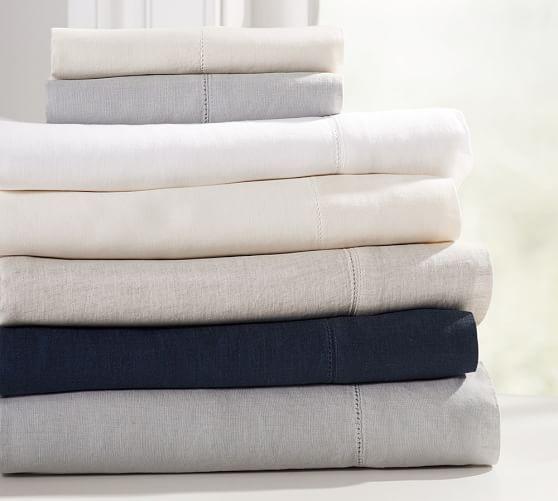 Belgian Flax Linen Queen Sheet Set - Smoke/White