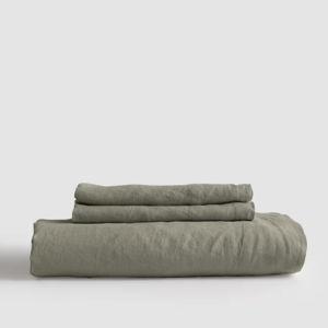 European Linen Fitted Sheet Set in Willowleaf - king size without flat sheet