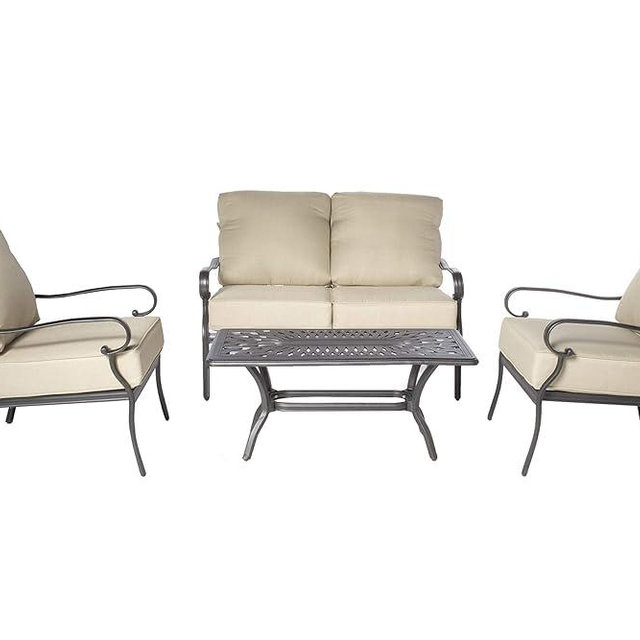 Alfresco Home 54-1300 Newbury 4 Piece Cast Aluminum Cushions Deep Seating Set, Stout