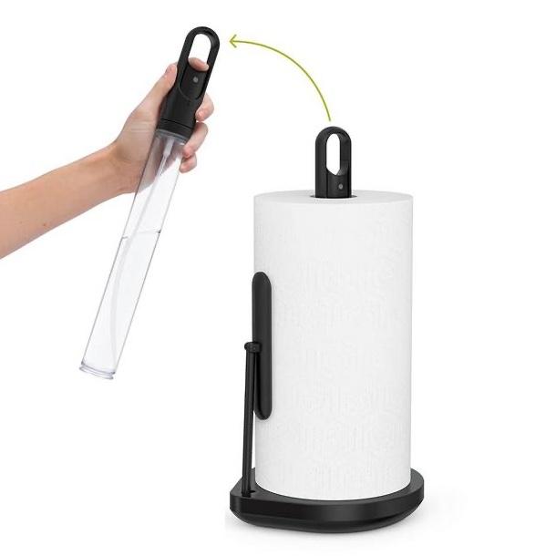 simplehuman Standing Paper Towel Holder with Spray Pump, Black Stainless Steel