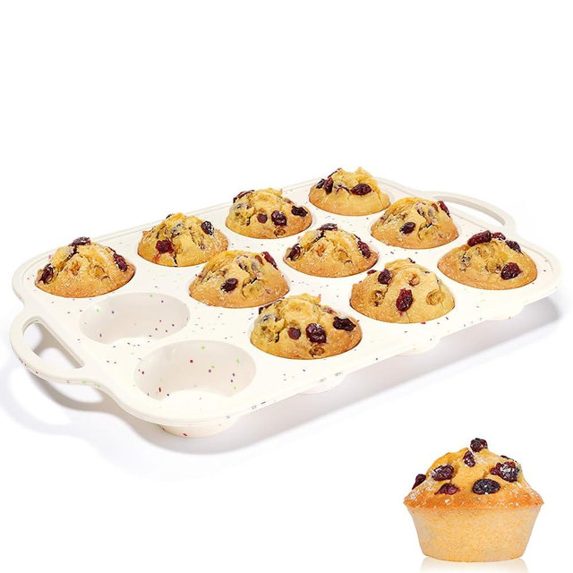 CAKETIME Silicone Muffin Pan, Metal Reinforced Frame Regular Size Cupcake Pan with Handle 12 Cups Nonstick Muffin Pan for Baking BPA Free 1 Pack Confetti