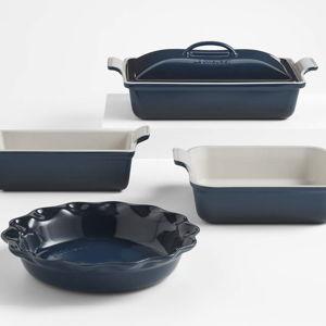 Le Creuset Heritage Chambray 5-Piece Stoneware Bakeware Set + Reviews | Crate & Barrel