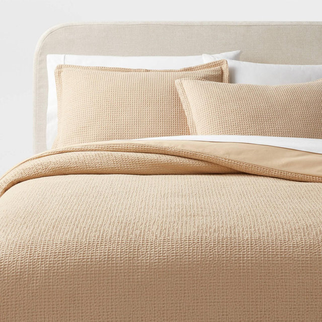 King Washed Waffle Weave Duvet Cover and Sham Set Wheat - Threshold™