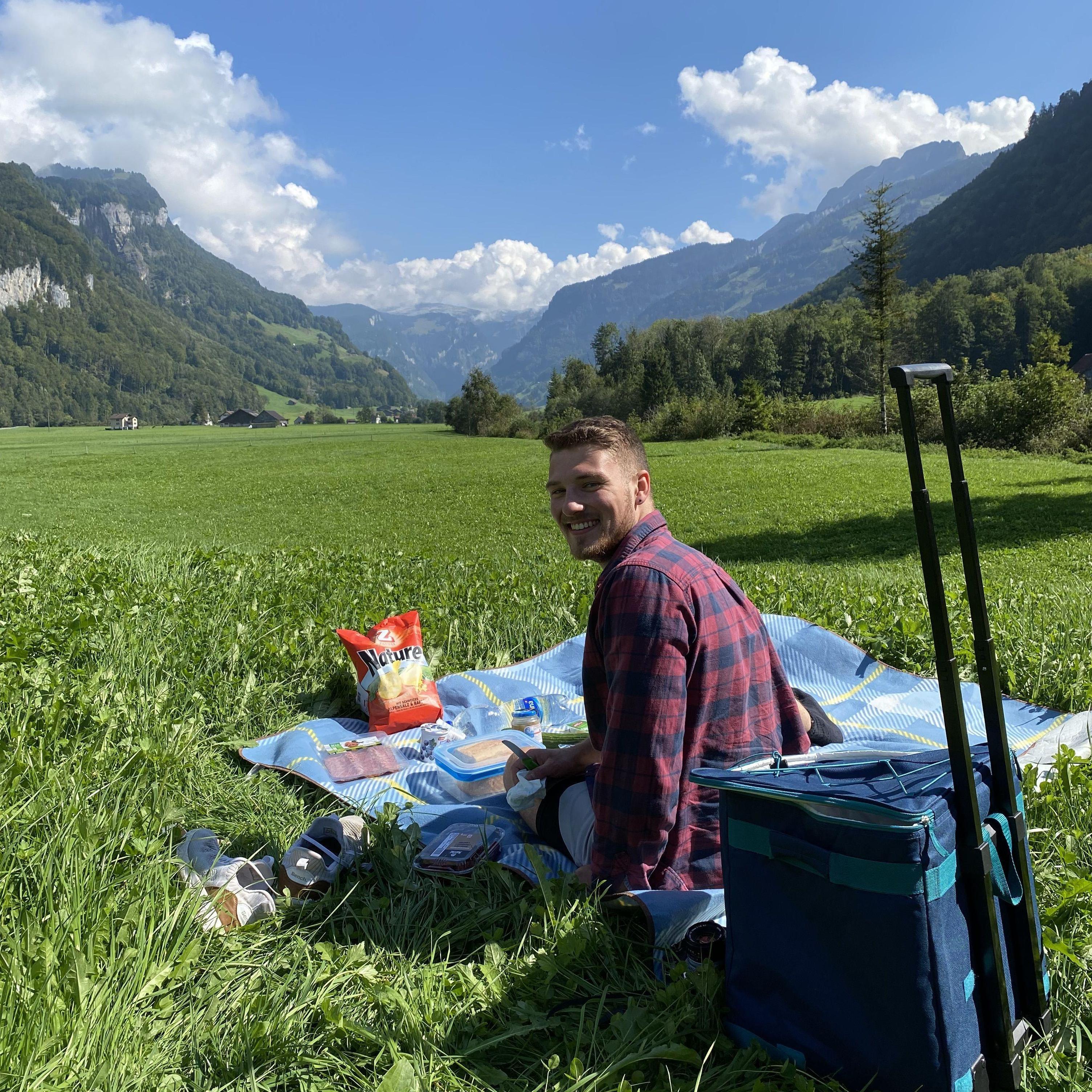 He came to surprise me because he knew it was always a little dream of mine to  have a picnic in the Alps. I've never understood the importance of pursuit until this day.