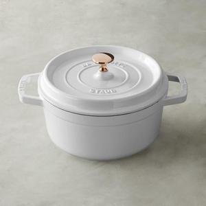 Staub Round Oven, White with Copper Knob