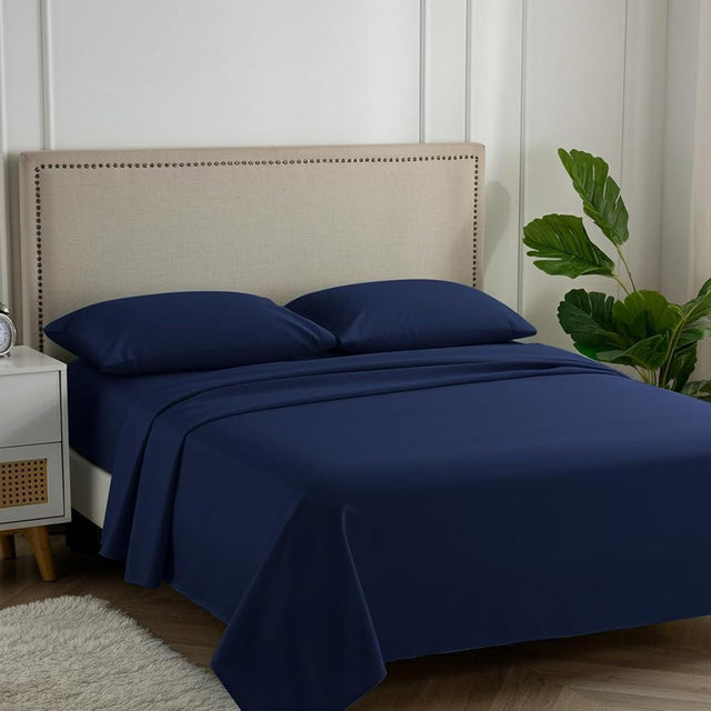 Carressa Linen 100% Egyptian Cotton King Size Sheets Set - 600 Thread Count Egyptian Cotton Queen Sheets King Size (4 PC, Navy Blue), Soft, Cooling, 16" Deep Pocket Sateen Weave Luxury Hotel Bed Sheet