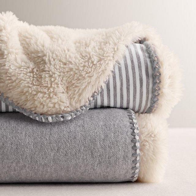 Luxe Sherpa Stroller Blanket- Grey Stripe