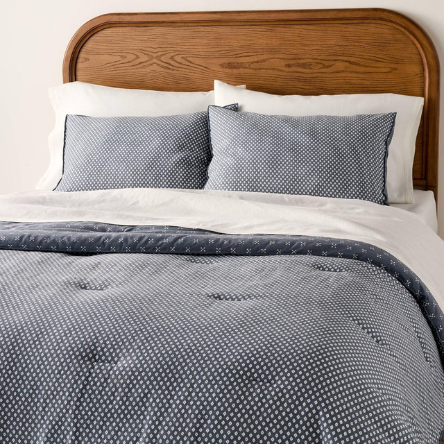 3pc Full/Queen Block Pattern Comforter Set Blue - Hearth & Hand™ with Magnolia