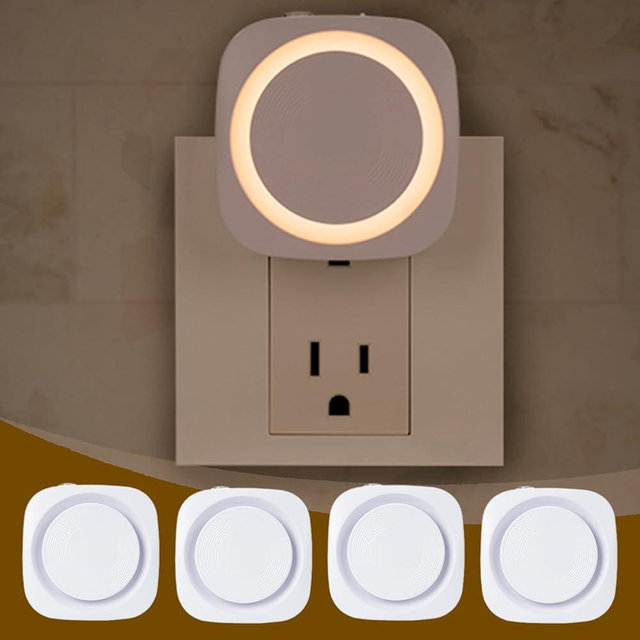 Fusunloh Warm White Night Lights Plug in to Wall,4 Packs Dimmable Night Light with Auto Dusk to Dawn Sensor,Soft Glow Night Light for Bathroom, Bedroom,Hallway, Stairs, Kitchen,Warm White