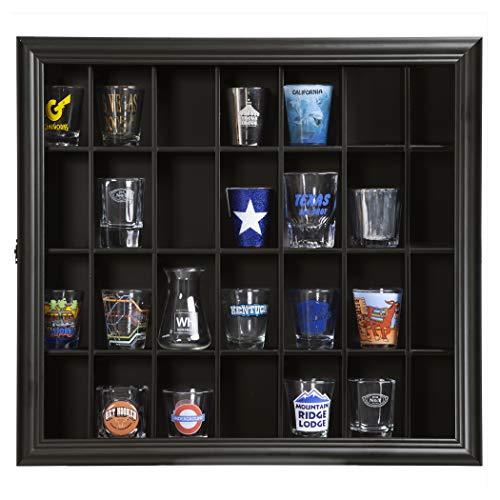 Gallery Solutions 18x16 Shot Glass Display Case with Hinged Front in Black