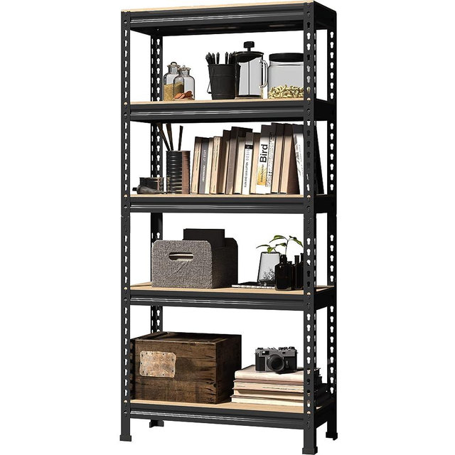 BuxWellBang 5-Shelf Heavy Duty Shelving - Adjustable Garage Storage Shelves, Metal Utility Storage Racks for Warehouse Pantry Basement Kitchen, Garage Organizers Shelf Unit, Black