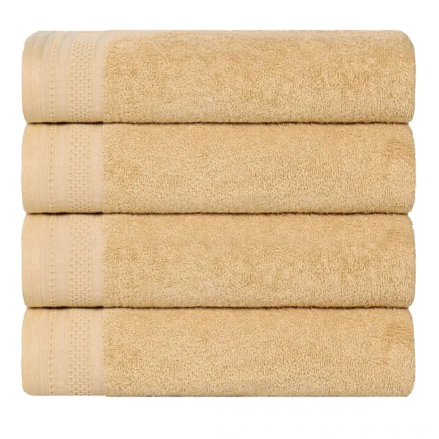 Honeycomb Waffle Border Cotton Medium Weight Bath Towel Set of 4, Gold - Blue Nile Mills
