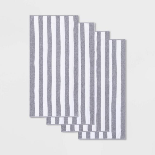 4pk Cabana Striped Beach Towel Set Gray - Sun Squad™