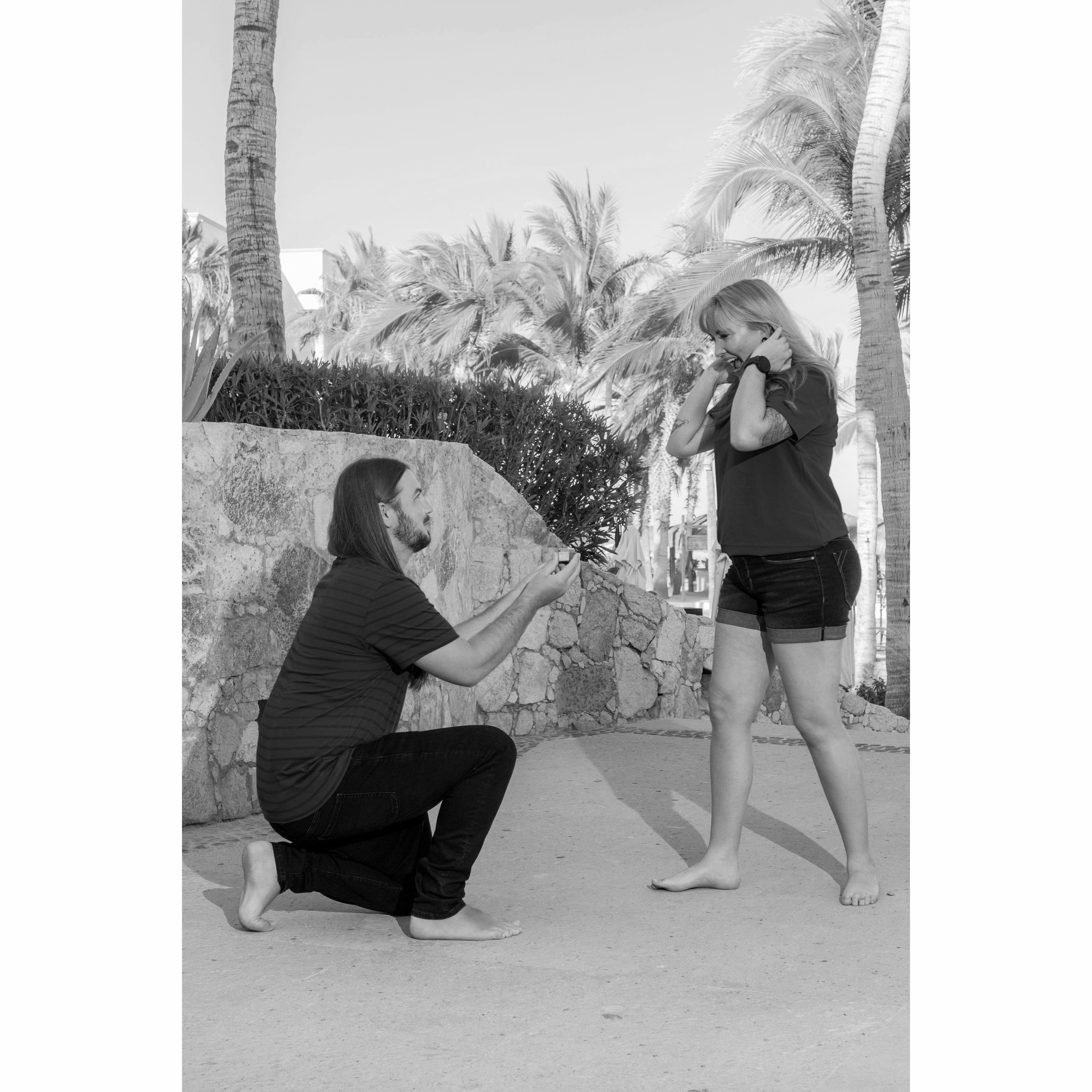 Jared surprised Sherra by proposing during a family photoshoot in Cabo, Mexico.