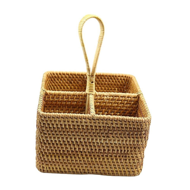 Bothyi Utensil Holder Cutlery Holder Container for Spoon Fork Flatware Organizer Woven for Restaurant Dining Room Countertop Cooking, Large Square