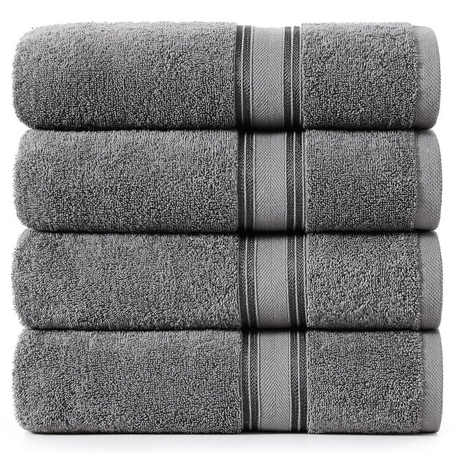 Lane Line Large Bath Towels Set (30" x 60") - Zero Twist 100% Cotton Bathroom Towels, Super Aborbent Luxury Bath Towels, Soft, Quick Dry Shower Towels, 4 Piece Extra Large Bath Towel Set - Cool Grey