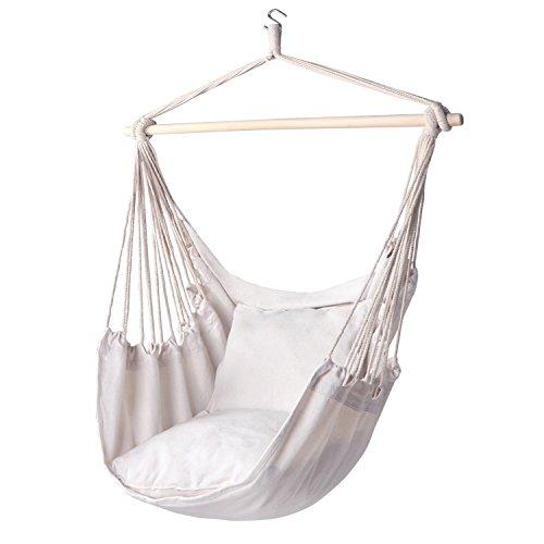 Y- STOP Hammock Chair Hanging Rope Swing - Max 320 Lbs - 2 Seat Cushions Included - Quality Cotton Weave for Superior Comfort & Durability (Beige)
