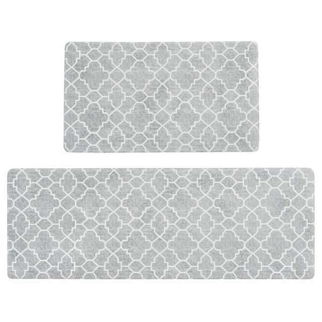 FRESHMINT Kitchen Mat Set of 2, Anti-Fatigue Cushioned Kitchen Mats for Floor, Waterproof Non Slip Comfort Standing Mat, Boho Kitchen Rug for Kitchen Decor, Sink, Office, 17"x30"+17"x47", Stone Gray