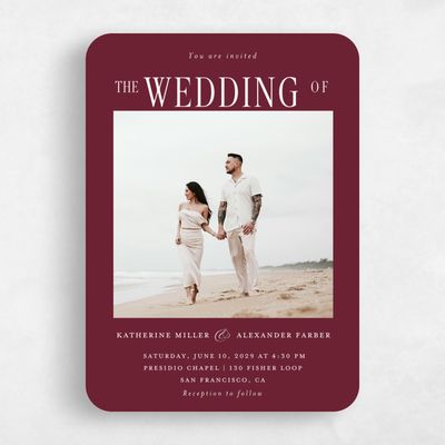 Red Rounded Wedding Invitation - Dove Photo