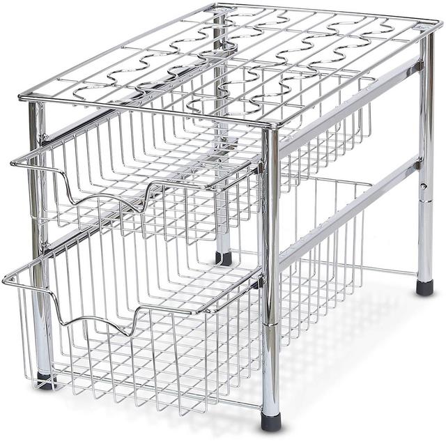 Simple Houseware Stackable 2 Tier Sliding Basket Organizer Drawer, Chrome