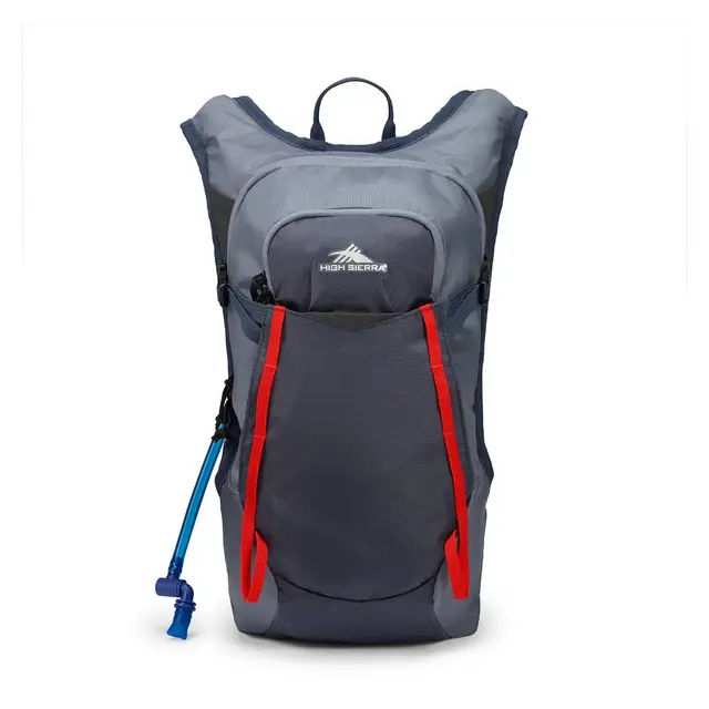 High Sierra Hydrahike 2.0 8L Hydration Water Backpack with Insulated Reservoir Pocket for Hiking, Running, Climbing, or Cycling, Gray & Red