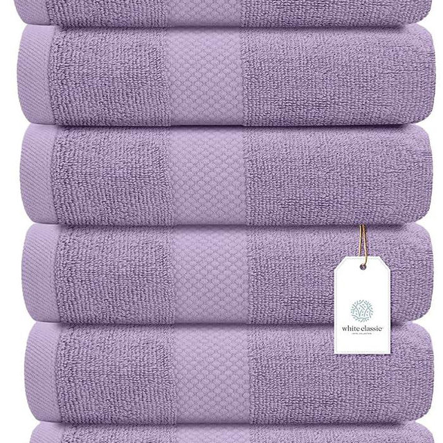 White Classic Luxury Hand Towels for Bathroom-Hotel-Spa-Kitchen-Set - Circlet Egyptian Cotton - 16x30 Inches - Set of 6 (Lavender)