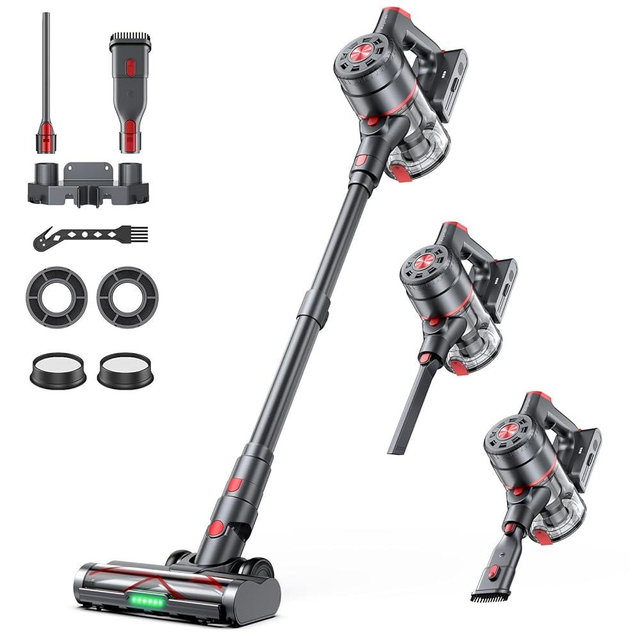Cordless Vacuum Cleaner, 580W 60KPA Dual Motor Stick Vacuum for Home with 60mins Runtime, 6 LED Green Headlights, Self-Standing Design, V-Shaped Floor Brush for Carpet Tile Pet Hair Hardwood Floors
