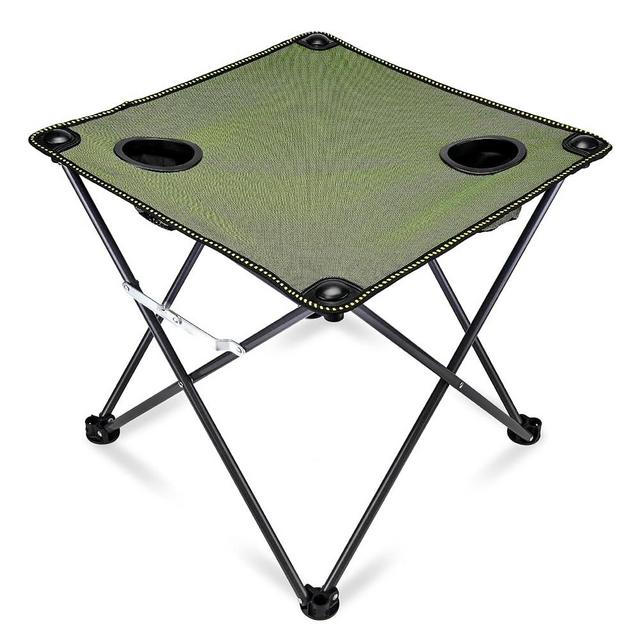 VOOVY Folding Camping Table Beach Table Lightweight Folding Tailgating Table with 2 Cup Holder & Carry Bags, for Camping, Beach, Fishing, Campfires and Picnic（Army Green）
