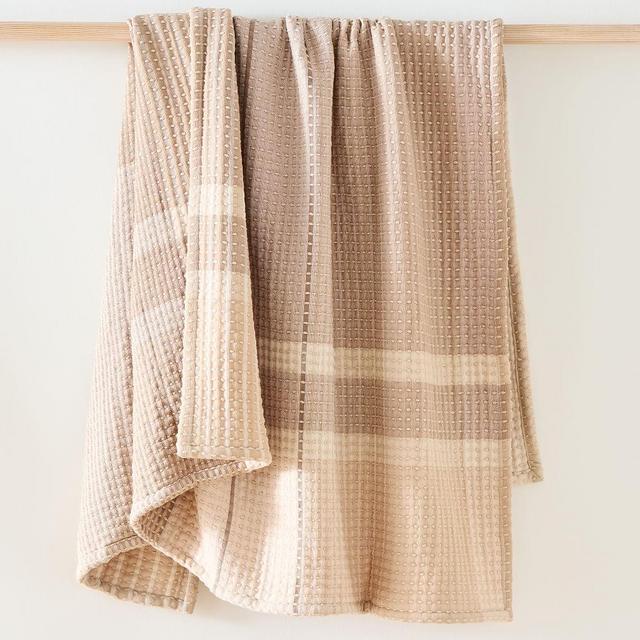 Double Cloth Plaid Throw, Natural Flax, 50"x60"