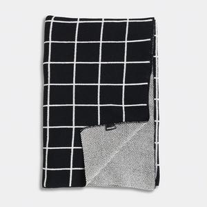 Grid Black Knit Throw Blanket