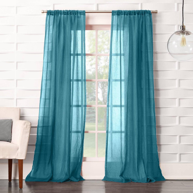 50"x84" No. 918 Sheer Avril Crushed Texture Rod Pocket Curtain Panel Marine: Modern Sheer Curtain Panel, Turquoise Blue