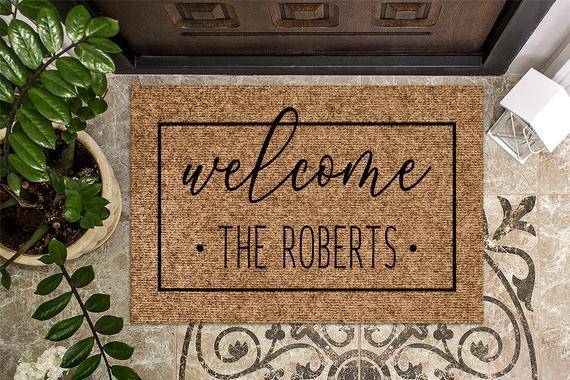Family Name Dots Welcome Doormat | Housewarming Gift | Wedding Gift | Custom Doormat | Personalized Doormat | Closing Gift | Front Door Mat