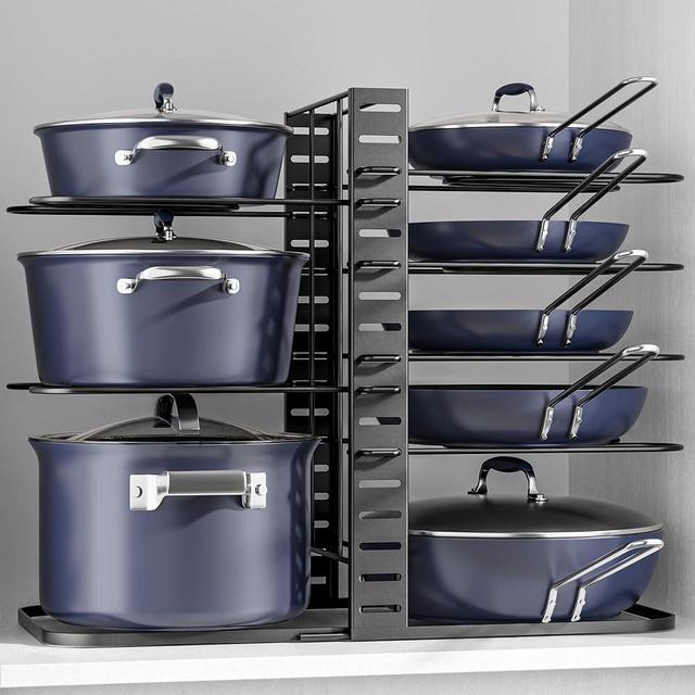 ORDORA Pots and Pans Organizer: Under Cabinet, Adjustable 8-Tier Pot Organizers inside Cabinet, Kitchen Organizers and Storage Fit 6-11 inch Lightweight Cookware
