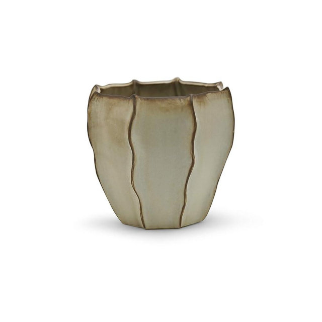 WGV Ceramic Vase, Width 7.6", Height 7", Antique Beige Coral Pot, Rivet Tan Patina with Wave Planter Bowl for Wedding Event Office Home Decor, 1 Piece