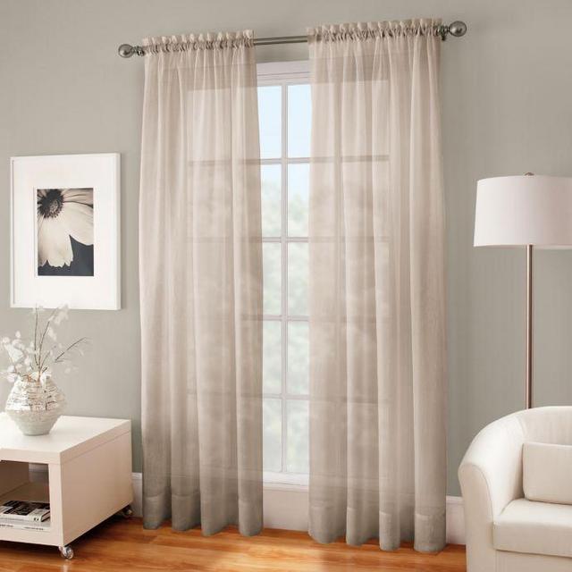 Crushed Voile Sheer 84-Inch Rod Pocket Window Curtain Panel in Linen