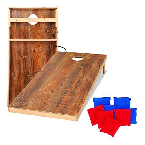 UKASE Solid Wood Cornhole Set Portable Bean Bags Toss Game with, Durable Wood Grain Printed Surface and Underneath for Indoor and Outdoor (Junior, Tailgate, Regulation)