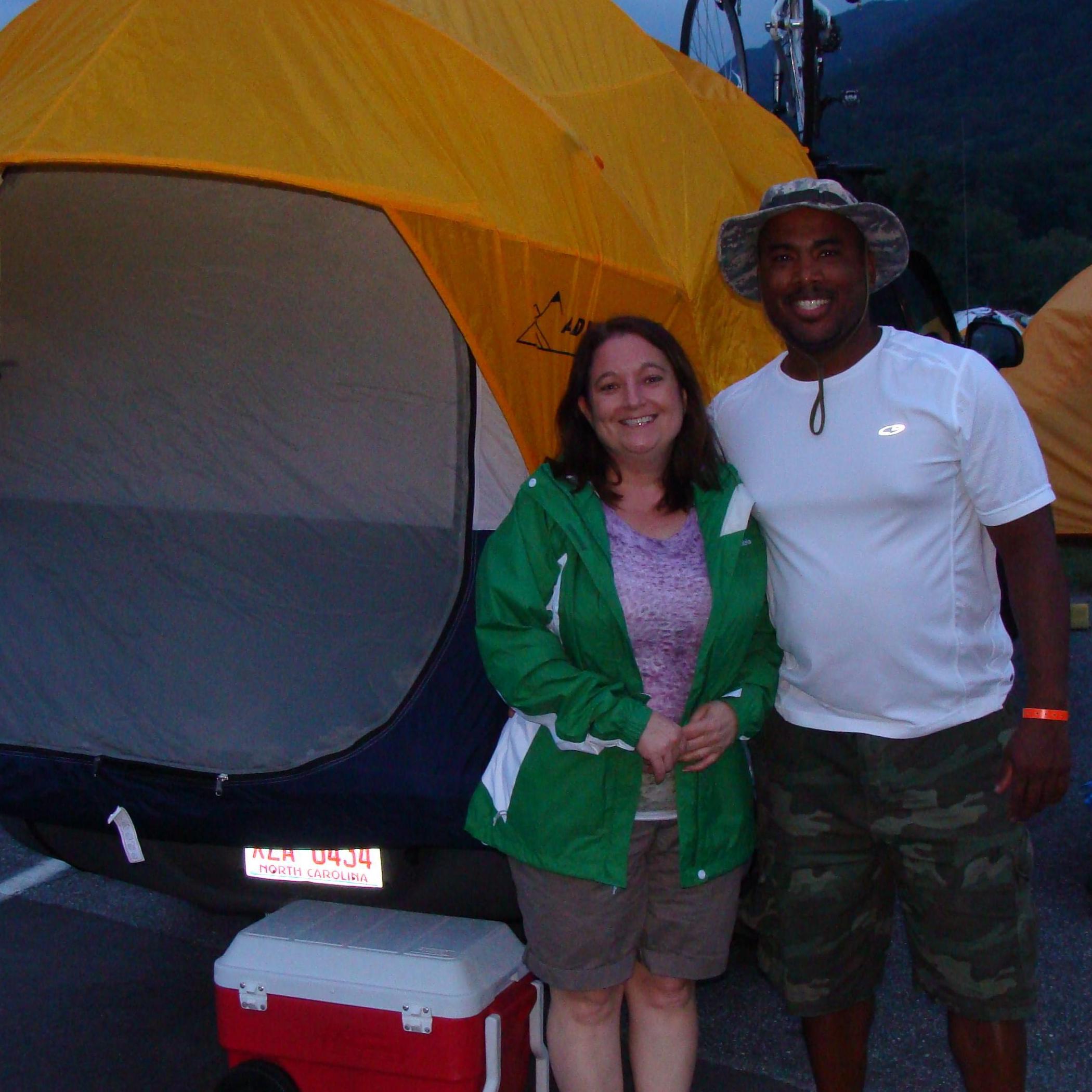 Vernon doing Mountain to Coast bike ride.  I joined him for a few nights.   It was our first time trying out the truck tent which actually worked out great since it rained a lot those few days.