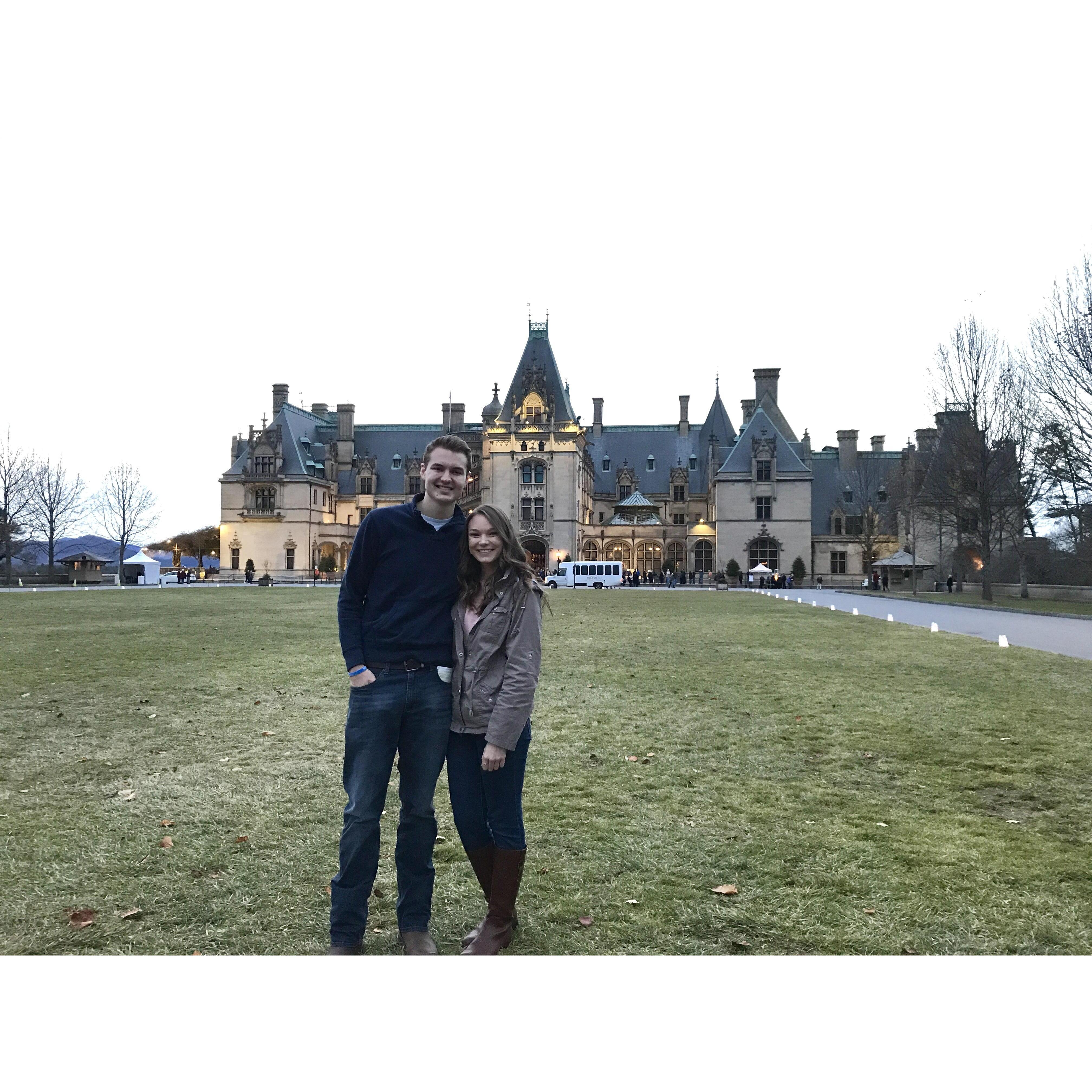 Caleb took Olivia to see the Biltmore house decorated in Christmas lights!