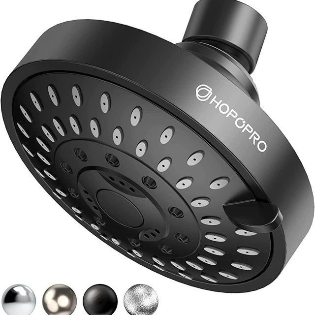HOPOPRO NBC News Recommended 5 Modes High Pressure Shower Head 4.1 Inch High Flow Fixed Showerheads Bathroom Shower Head Replacement Tool-free Installation Luxury Modern Rain Matte Black