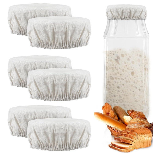 6Pcs Sourdough Starter Jar Covers Reusable Fermentation Lids Fits 3-4 Inch Jar Mouths, Elastic Cloth Bowl Covers Breathable Sourdough Jars Cover for Mason Jars Wide Mouth and Normal Mouth