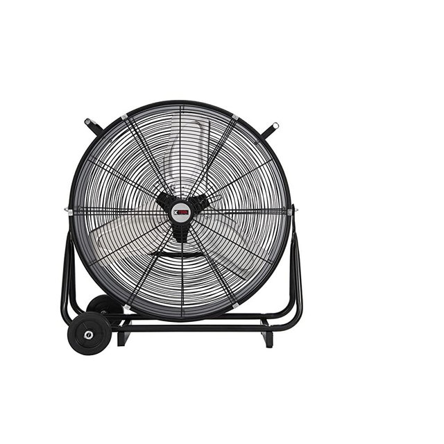 K Tool International 24 Inch Direct Drive Tilting High Velocity Movement Heavy Duty Drum 2 Speed Air Circulator Fan; For Industrial, Commercial, Residential, and Greenhouse Use, Black; KTI77741