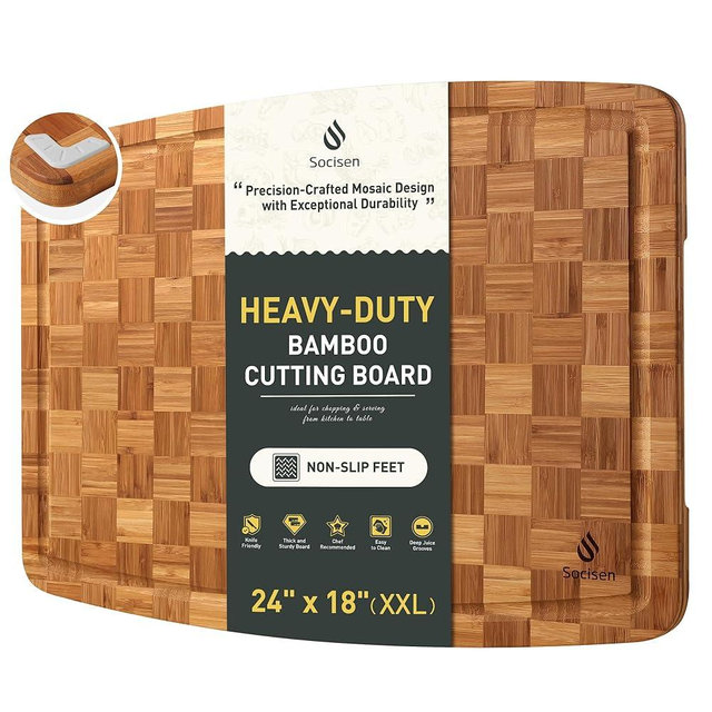 Extra Large Bamboo Cutting Board with Non Slip Feet and Over Sink Butcher Block Chopping Board Nice Solid Thick Wooden Juice Groove Big Xl XXl xlarge Kitchen Counter Organic Best Hardwood