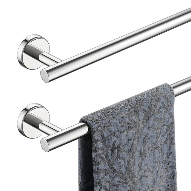 JQK Chrome Towel Bar, 27 Inch 304 Stainless Steel Thicken 0.8mm Towel Rack Bathroom, Towel Holder Polished Finished Wall Mount, Useable Length 24 Inch 2 Pack, TB110L24-CH-P2