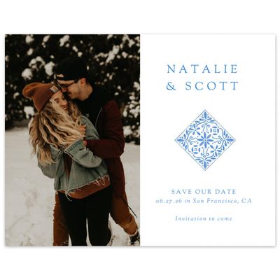 Blue Geometric Wedding Digital Save the Date - Oluveri Landscape